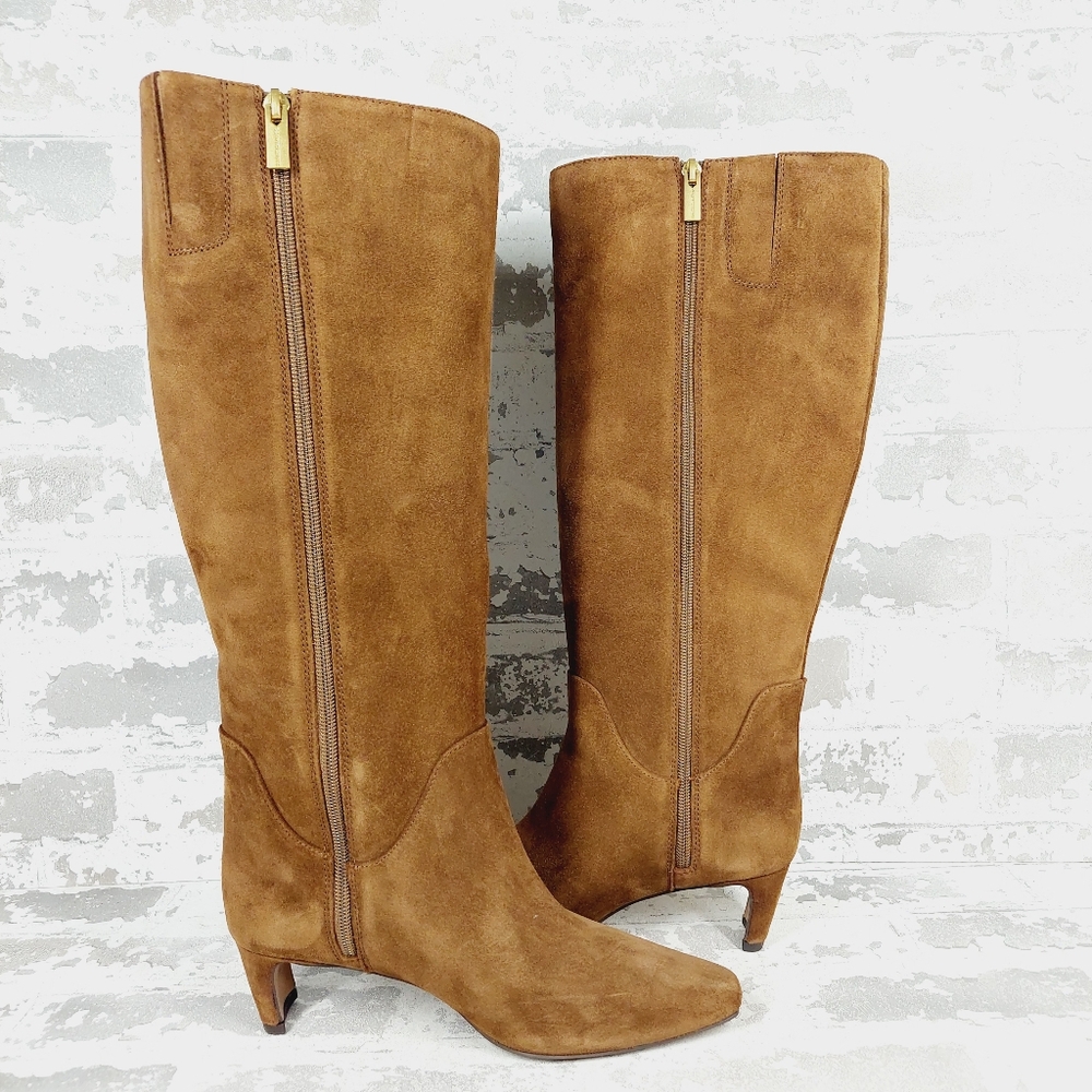 Vince Camuto Brown Suede Knee-High Heeled Boots - Picture 3 of 12